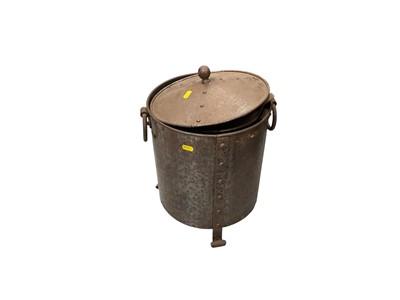 Lot 410 - Metal bucket with cover and swing handles, metal fire side utensils and various wall mirrors