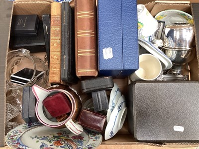 Lot 517 - Box of miscellaneous items to include vintage jewellery boxes, china, glass and sundries