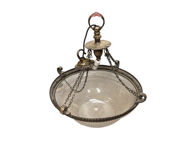 Lot 411 - Three chain pendant electroliers, with alabaster and glass shades and candle sconces (3)