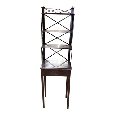 Lot 1350 - Antique mahogany narrow open bookcase with single drawer, 41cm wide, 26cm deep, 140cm high
