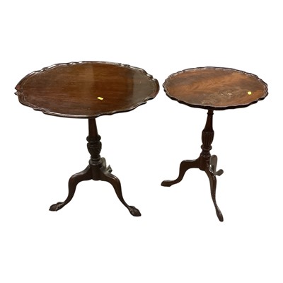 Lot 1358 - Antique Chippendale style mahogany tilt top wine table, 60cm diameter, 67cm high, together with a small mahogany wine table (2)