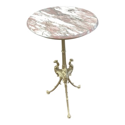 Lot 1366 - Gilt metal wine table with circular marble top, 43cm diameter, 79.5cm high