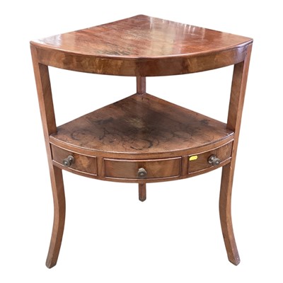 Lot 1367 - Nineteenth century mahogany corner two tier washstand with drawer below, 59cm wide, 80cm high