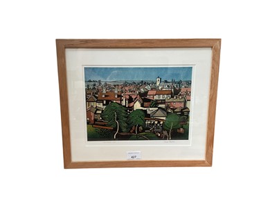 Lot 427 - Trevor Sowden signed coloured lino cut print and Doodle-Do limited edition J Crown Lino cut, both framed (2)