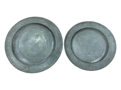 Lot 430 - Large pewter circular platters, copper and metal ware (2 boxes)