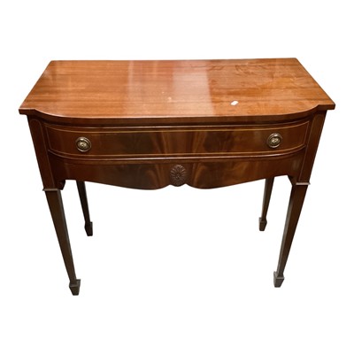 Lot 1373 - Edwardian inlaid mahogany sideboard with single drawer and frieze drawer below on square taper legs with spade feet, 91.5cm wide, 46cm deep, 86.5cm high