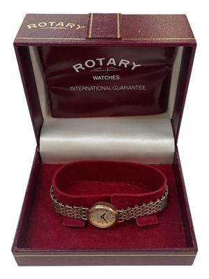 Lot 990 - 9ct gold ladies Rotary wristwatch with integral 9ct gold bracelet, boxed