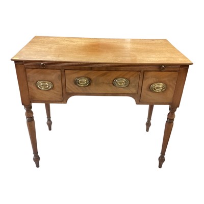 Lot 1381 - Nineteenth century mahogany dressing table with brushing slide and three drawers below on turned legs, 91cm wide, 47cm deep, 78cm high
