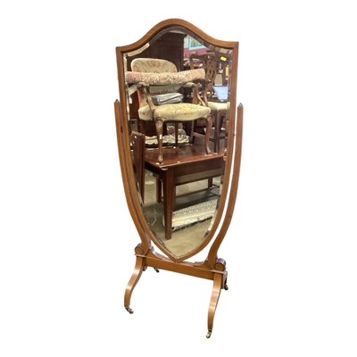 Lot 1483 - Edwardian inlaid mahogany framed cheval mirror