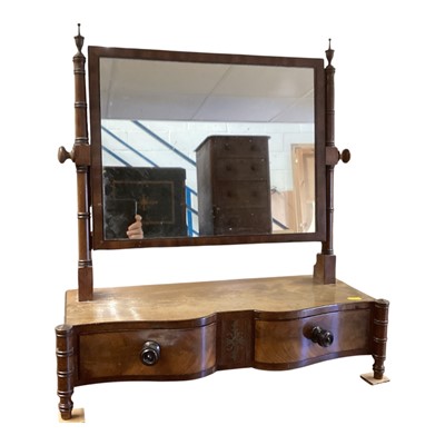 Lot 1437 - George IV mahogany toiletry mirror with serpentine plateau with twin drawers