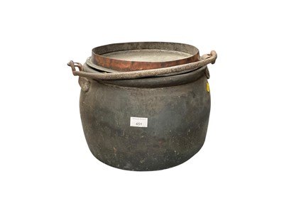 Lot 451 - Copper cauldron and fret work mirror (2)