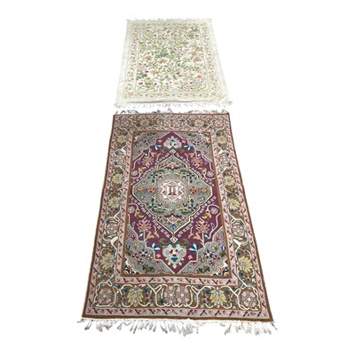Lot 1481 - Good quality crewelwork panel with stylised floral motifs together with a further embroiled panel