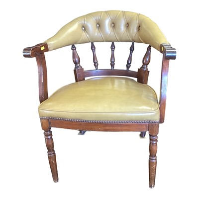 Lot 1464 - Early 20th century spindle back desk chair with leather upholstery on turned front legs