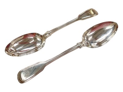 Lot 1006 - Pair of Early Victorian silver fiddle and thread pattern table spoons (London 1857)