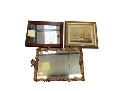 Lot 475 - Oil on board "Offshore" signed W F Burton 1982, with two mirrors and large metal tray (4)