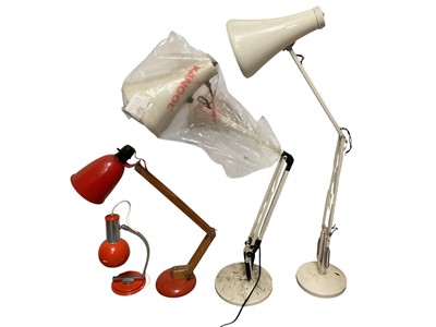 Lot 346 - Vintage Herbert Terry & Sons white anglepoise lamp, together with five other similar lamps, two missing bases (6)