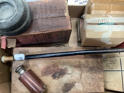 Lot 494 - Artist box, Kelly's directory, flask & cane, plus sundries and collector's plates (2 boxes)