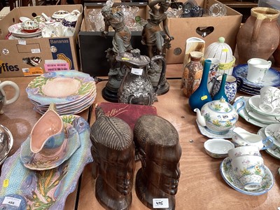 Lot 495 - Victorian silver plated ewer, Edwardian autograph album, two African carved heads and spelter figures and plated wares