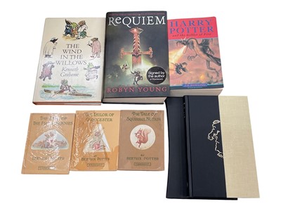 Lot 349 - Folio Society Dr. Jekyll & Mr. Hyde in slipcase, Robert Young signed copy of Requiem, three vintage Beatrix Potter books and two other books (7)