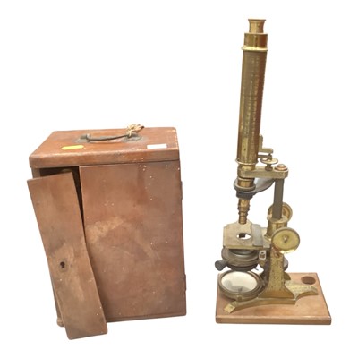 Lot 376 - Victorian students brass microscope in case
