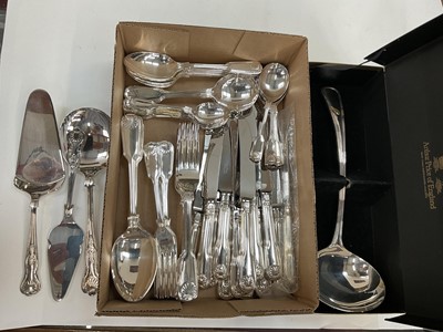 Lot 119 - Good quality silver plated Fiddle, Shell and Thread pattern canteen of cutlery, six-place setting comprising six table knives and fork, six dessert knives and forks, six dessert spoons, four tab...