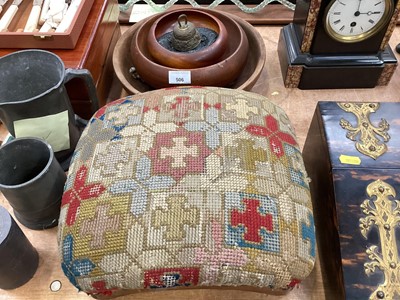 Lot 506 - Three treen bowls and needlepoint foot stool