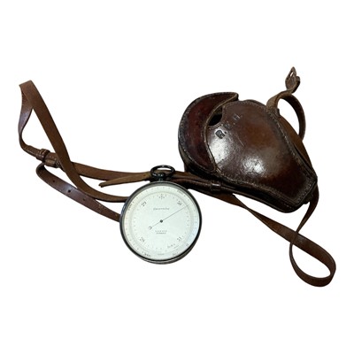 Lot 399 - Early 20th century pocket barometer by Lennie of Edinburgh, with silvered dial and blued steel hand, in a leather case.