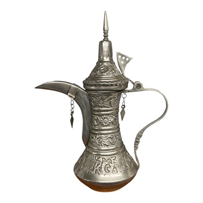 Lot 394 - 20th century silver plated Turkish / Islamic Dallah Coffee pot, 32cm in overall height.