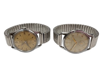 Lot 1031 - Two 1950s gentleman's Cyma wristwatches on plated expandable bracelets