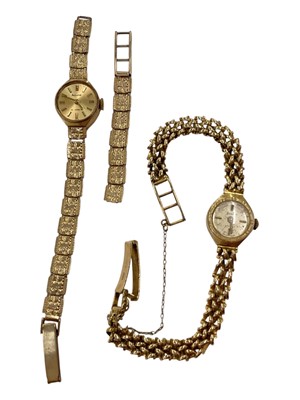 Lot 1034 - Two 9ct gold ladies Accurist wristwatches, both on 9ct gold bracelets