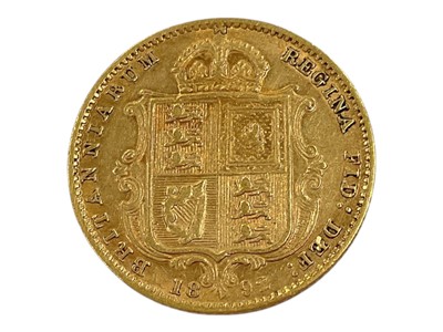 Lot 1038 - Victorian gold shield back half sovereign, 1892