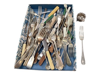 Lot 1008 - Silver salt, silver fork and a group of plated flatware