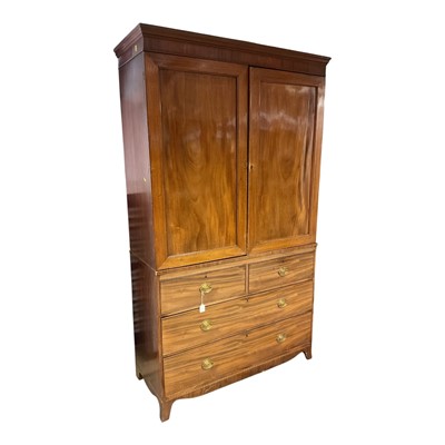Lot 1471 - Nineteenth century mahogany chest on chest converted to a wardrobe with two panelled doors above and drawers below, 119cm wide, 51cm deep, 208cm high