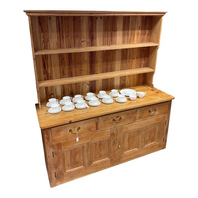 Lot 1485 - Victorian and later pine two-height dresser.