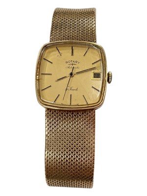 Lot 1045 - Gentlemen's 9ct gold Rotary Automatic wristwatch on integral 9ct gold mesh bracelet