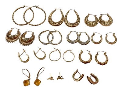 Lot 1048 - Group of 9ct gold and yellow metal earrings