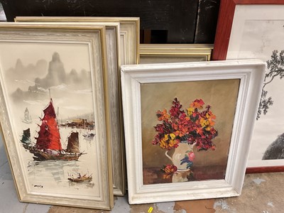Lot 1260 - Large group of pictures, including Oriental marine oils, still life oil painting, prints, etc