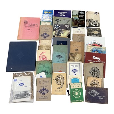 Lot 22 - Lot books on Vintage Riley's and related ephemera including 'The Golden Age of the Riley Motor Car 1926 - 1938' by Gillies in slip case, workshop manuals, handbooks, (1 box).