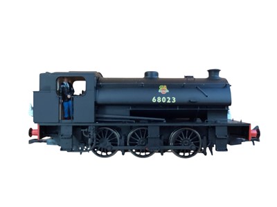Lot DJ Models OO Gauge BR black early emblem0-6-0 WD Austrity Class J94 tank engine 68023, 0-4-0 saddle tank pugg 1146 and British Raiways 0-4-0T Sentinel Shunter 68174, 75-ton breakdown crane and o...