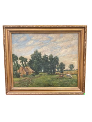 Lot 1270 - F. Schwartz - early 20th century oil on canvas in gilt frame- cattle grazing