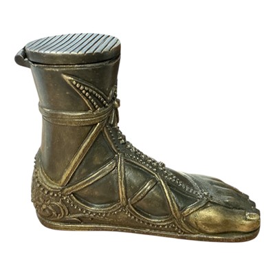Lot 245 - Novelty brass Vesta case in form of Achilles foot, 6cm.