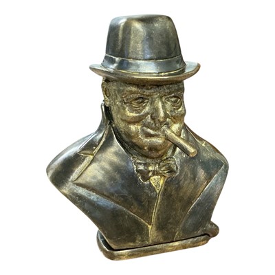 Lot 249 - Novelt brass Vesta case in the from of Winston Churchill, 6cm