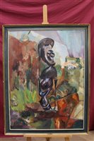 Lot 1185 - Mid-20th century oil on canvas - abstract...