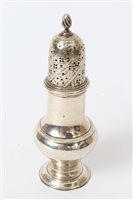 Lot 282 - George III silver caster of shaped baluster...