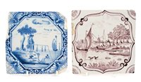 Lot 65 - Two 18th century English Delft tiles - in blue...