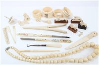 Lot 674 - Group of antique ivory and carved bone items -...