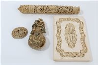 Lot 804 - 19th century Canton carved ivory card case...