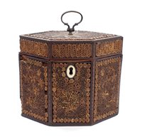 Lot 810 - George III rolled paper tea caddy of navette...