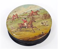 Lot 828 - 19th century painted turned wooden snuff box...