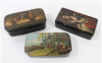 Lot 833 - 19th century painted papier mâché snuff box of...